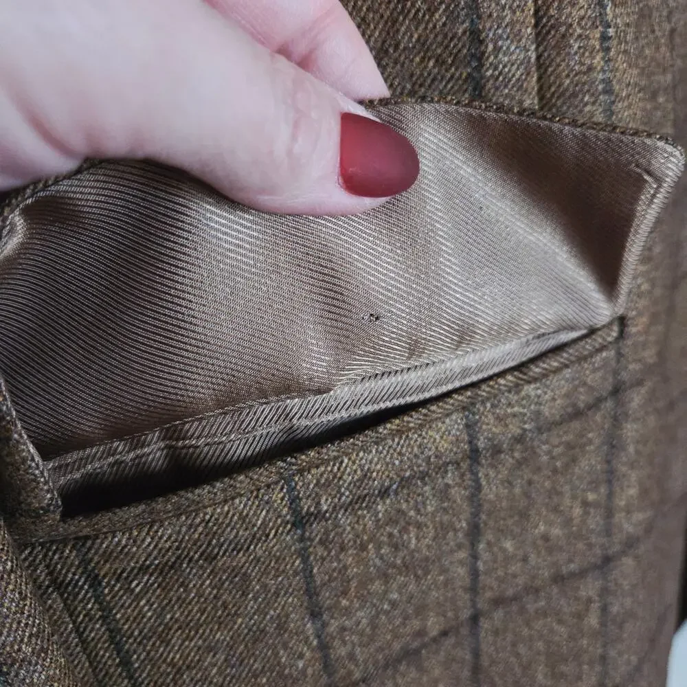 Vintage Burberry 43 Long Kensington 100% Wool Windowpane Plaid Blazer Sportcoat